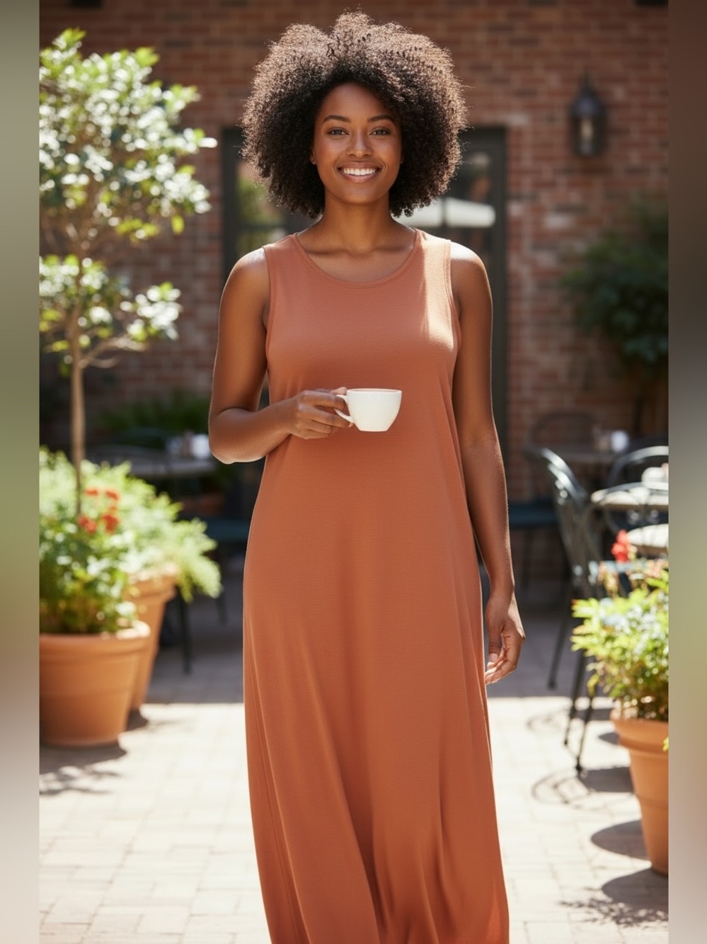 ⭐️Ava &Viv Plus Size Sleeveless Seamed Maxi A-Line Dress solid coral/rust orange